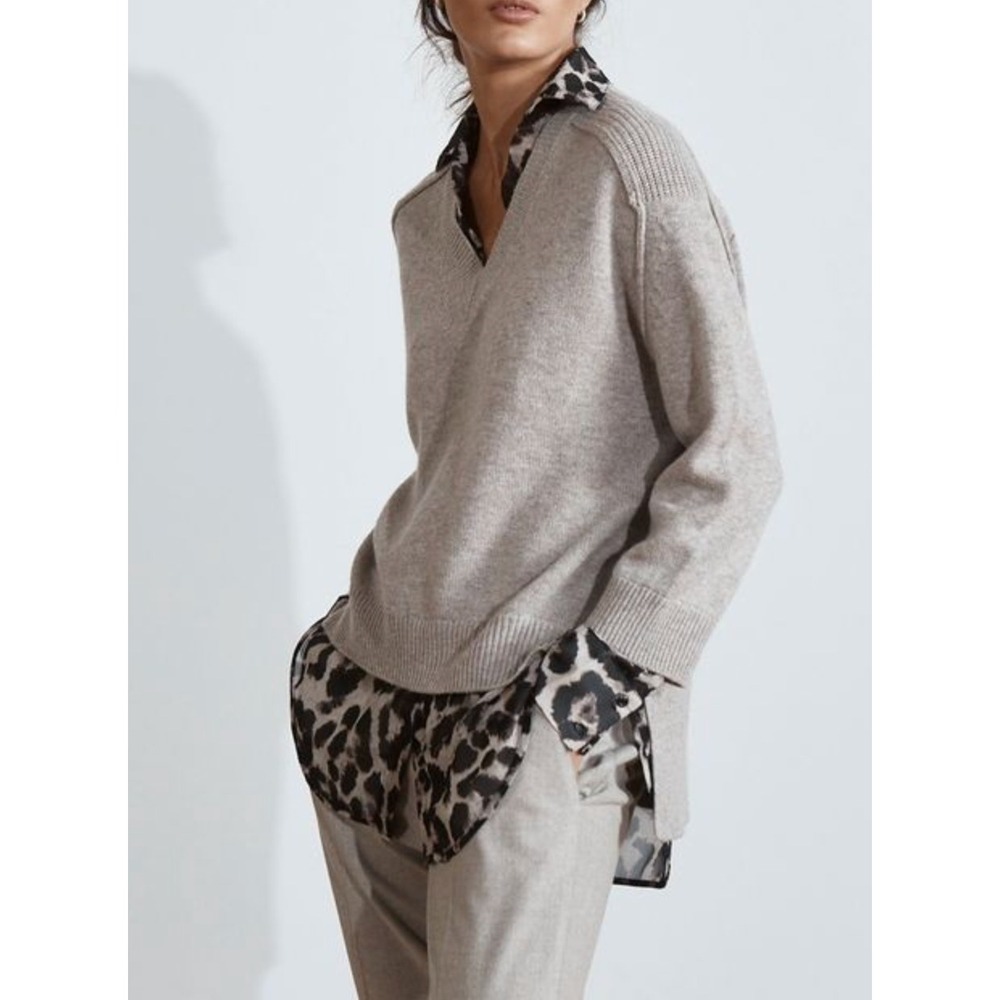 B39 Brochu Walker The Looker Leopard Sweater XS Grey Wool Cashmere Layered